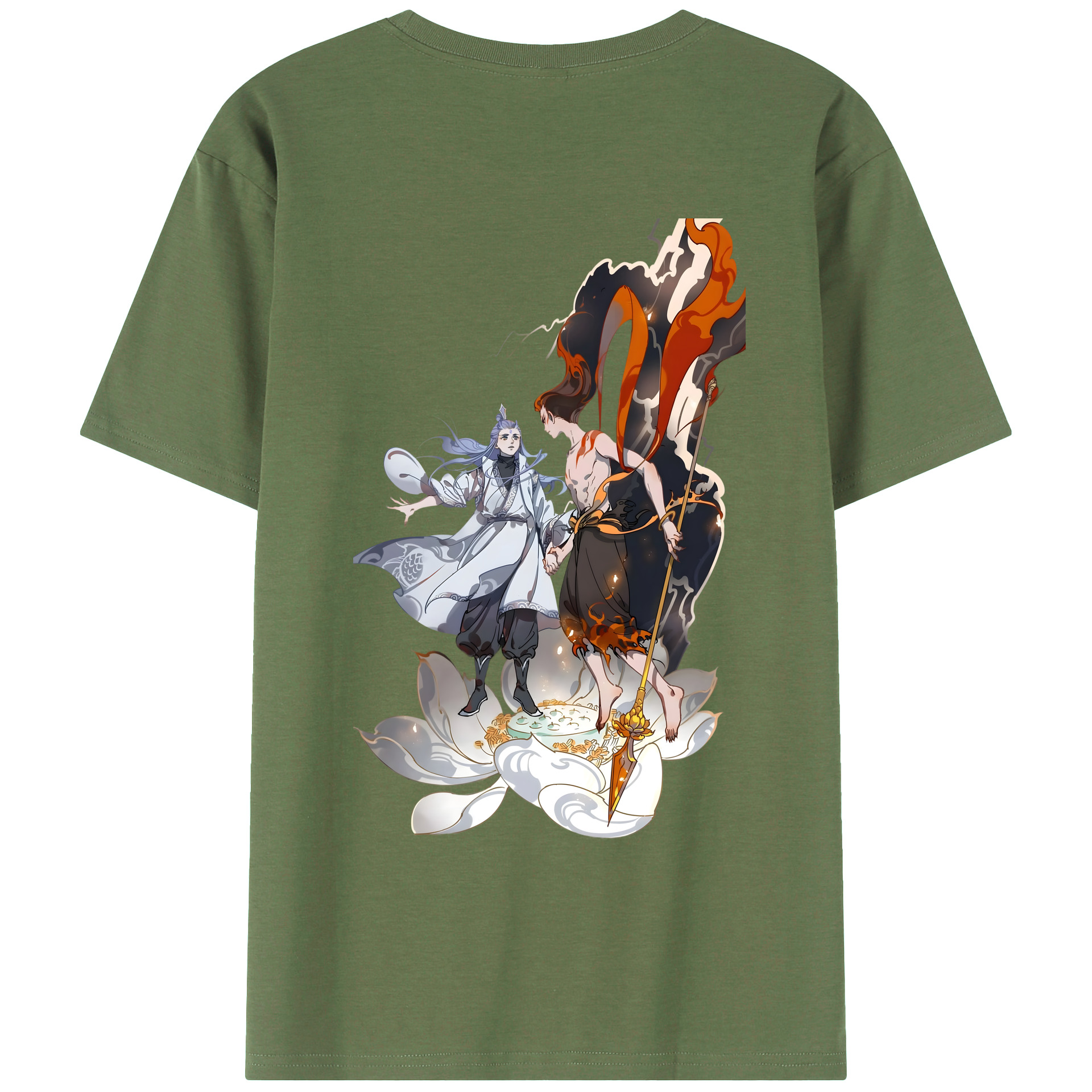 （画像用） Ne Zha 2 ナタ 魔童の大暴れ 綿100％ メンズ半袖Tシャツ（バックプリント） 通気性